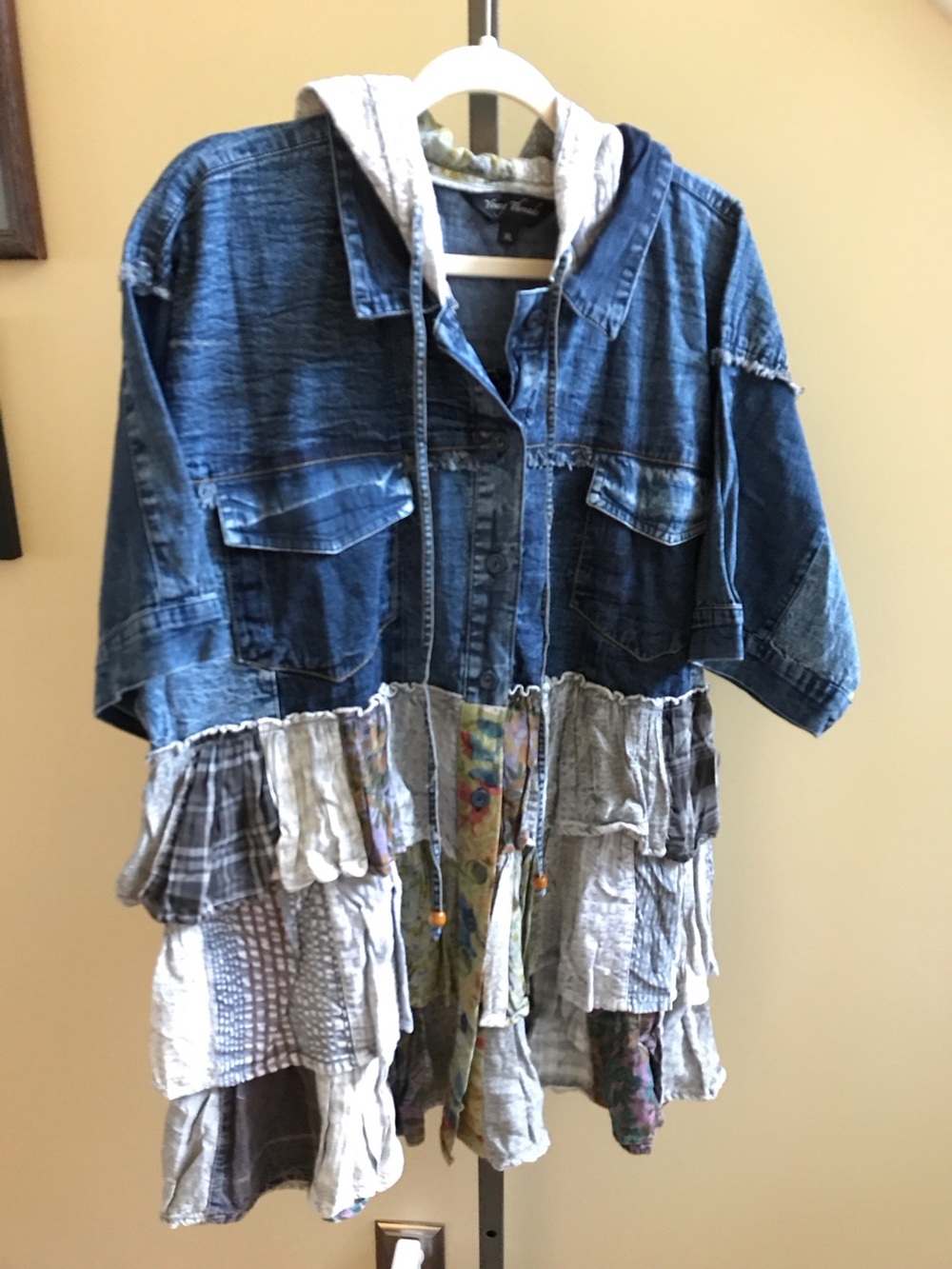 YOUNG THREADS NWT JACKET Denim Plaid Grey Hoodie Size XLarge